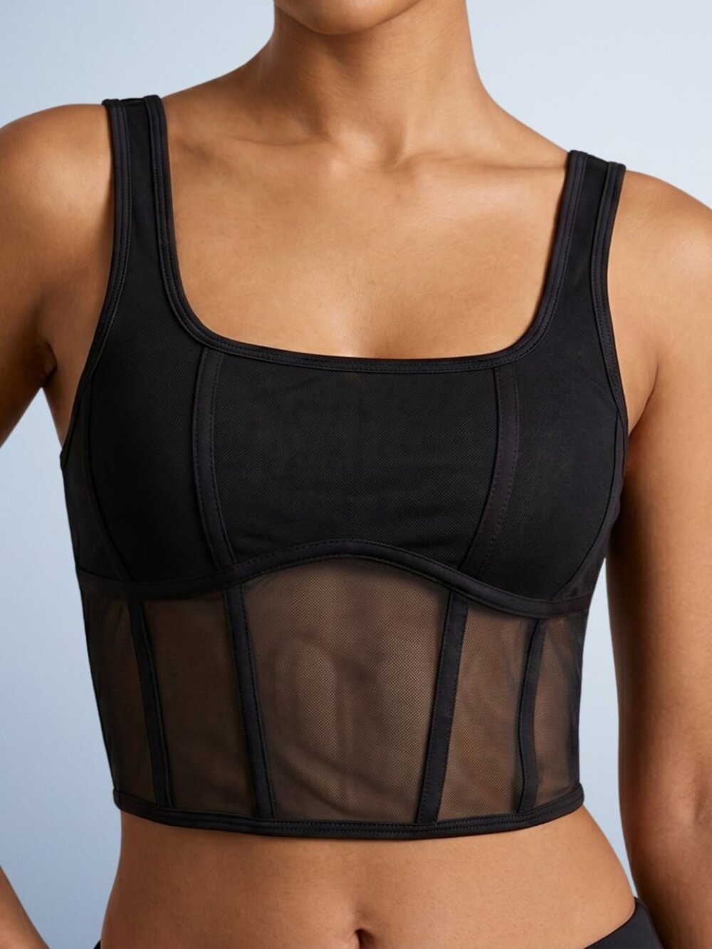 Garage Black Mesh Corset Bustier Crop Top Square Neck Medium